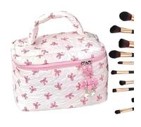 Trucco Coquettee - Trucco Imbottito | Boilet Boil Bow Pouch | Caso Di Stoccaggio Della Toeletta Riutilizzabile | Grande Organizzatrice Per Le Donne Dame, rosa, Consulte la descripción, Vedere la