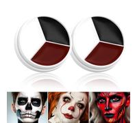 Trucco da Clown Spaventoso Halloween Vernice per Viso Nero Bianco Rosso 2 Pezzi, Vernice Corpo Cremosa Nero e Bianco Coprenza Totale, Fondotinta Pallido per Costume Halloween SFX Cosplay