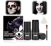 Trucco Halloween Bianco e Nero, Trucco e Effetti Speciali per Halloween con Spazzole e Spugne, Cerone Bianco Make Up Viso, trucco nero halloween, Adatto per Corpo e Viso, Nero+Bianco