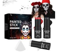 Trucco Halloween Bianco e Nero, Trucco e Effetti Speciali per Halloween con Spazzole e Spugne, Cerone Bianco Make Up Viso, trucco nero halloween, Adatto per Corpo e Viso, Nero+Bianco+Rosso