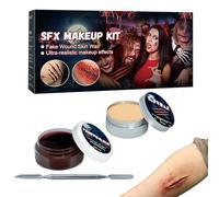 Trucco Halloween - Set 2 in 1 finta crosta e sangue Halloween per corpo e viso, prodotto di cura lavabile per body pitting sopracciglia, naso lesione zombie adulto teatro fotografico Cosplay