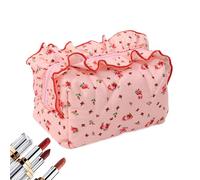 Trucco Imbottito, Cosmetici Imbottito - Beauty case con stampa floreale e volant | Portamonete Portatile con Cerniera Storage, Estetica per Articoli da toeletta, Rosa, Consulte la descripción, Vedere
