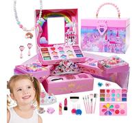 Trucco per bambini, trucco giocattolo, Set cosmetico lavabile, Kit cosmetici Princess di design con scatola portaoggetti di grandi dimensioni, giochi di finzione per bambini per amici, famiglia