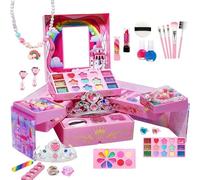 Trucco per bambini, trucco giocattolo - Set di bellezza giocattolo cosmetico lavabile - Kit cosmetici Princess di design con scatola portaoggetti di grandi dimensioni, giochi di finzione per bambini p
