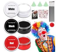 Trucco per Halloween Clown nero bianco rosso trucco con 5 pennelli, halloween vampiro crema trucco viso colore corpo SFX trucco joker gotico zombie trucco per adulti bambini, carnevale impermeabile