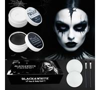 Trucco per Halloween, colore nero e bianco (70 g per pezzo), con 2 pennelli + 2 nappe di cipria, trucco per Halloween, trucco teatrale, zombie vampiro, joker, trucco, make-up