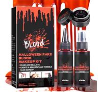 Trucco per Halloween Set di Sangue Finto Lavabile 3 Pz: 1 Plasma Coagulato+1 Spray di Sangue Finto+1 Sangue Finto Gocciolante Sicuro per Carnevali, Film, Teatro, Scherzi, Ferite Simulate, Cosplay