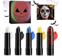 Trucco per il viso bianco per Halloween+vernice per il viso rossa+stick nero per la pittura del viso, kit di pittura per il viso per Halloween, carnevale, cosplay, clown, giochi di ruolo, nero/bianco