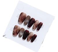 Trucco per unghie fatto a mano, per autunno e inverno, indossabile, staccabile, unghie finte (L)