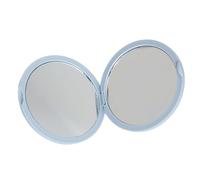 Trucco portatile pieghevole a specchio con doppio vetro laterale piccola borsa rotonda a specchio per viaggi e uso quotidiano trucco compatto da viaggio, Blu, Taglia unica