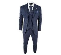 TruClothing.com Abito Blu da Uomo 3 PezziTweed a Scacchi Sagomati Retro Vintage Blinders Gatsby - Blu 56