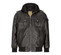 TruClothing.com Giacca Casual da Uomo Bomber in Vera Pelle e con Cappuccio Retro Vintage - Nero L