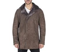 TruClothing.com Giacca Lunga da Uomo Cappotto in Vera Pelle di Montone Stile Classico Collo V - Taupe M