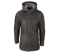 TruClothing.com Giaccone Lungo da Uomo Stile Classico con Cappuccio in Vera Pelle di Montone - Marrone XL