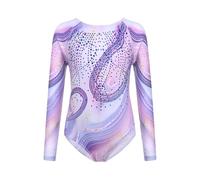 trudge Body da danza e ginnastica classica a maniche lunghe per bambine,completo da ginnastica, abbigliamento da gara, con brillantini per bambine 140 6-7 anni