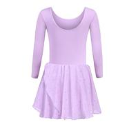 trudge - Vestito da danza per bambine, a maniche corte e lunghe, in cotone, adatto per il balletto, con gonna a tutù, Lilla A, 130 cm