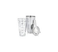 True 3-Piece Barware Set with 7 Cocktail Recipes and Measurements Printed on Mixing Includes Shaker Tin and Hawthorne Strainer Glass and Stainless S