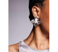 True Decadence - Orecchini a bottone argentati a forma di fiori con perline-Argento No Size