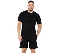 True Face Pigiama da uomo in cotone, con maglietta e pantaloncini, abbigliamento da notte, da casa, palestra, yoga, maglietta a maniche corte, pantaloncini casual, Nero , M