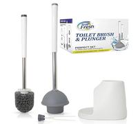 True fresh Set di scopino e stantuffo per bagno, stantuffo per bagno e scopino per WC, set 2 in 1 con stantuffo e scopino con supporti e manico in acciaio inossidabile e plastica con pinzette nascoste