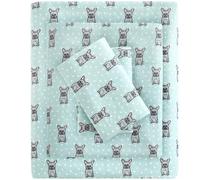 True North by Sleep Philosophy Cozy flanella 100% cotone ultra morbido per il freddo, set di lenzuola doppie, Bulldog francese Aqua 3 pezzi