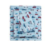 True North by Sleep Philosophy Cozy flanella calda 100% cotone lenzuolo - Novità stampa animali stelle carino ultra morbido freddo set biancheria da letto king, blu auto, 4 pezzi