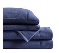 True North by Sleep Philosophy Set di lenzuola in micro pile, calde, con tasca profonda 35,6 cm, per la stagione fredda e accogliente, federa coordinata, completa, blu navy, 4 pezzi