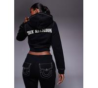 True Religion - Big T - Felpa con cappuccio corta nera con cuciture a contrasto e zip in coordinato-Nero XL