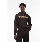 True Religion - Big T - Felpa con cappuccio marrone con zip e logo in coordinato XS