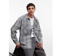 True Religion - Camicia a maniche lunghe in flanella candeggiata invecchiata a quadri-Multicolore L