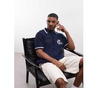 True Religion - Camicia in maglia all'uncinetto blu notte con logo M