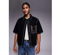True Religion - Camicia super oversize in denim indaco scuro-Blu XXL