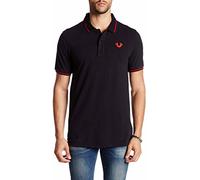 True Religion Crafted with Pride Polo, Nero con Bordino Rosso, M Uomo