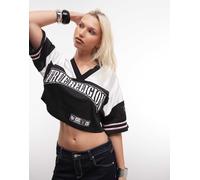 True Religion - Crop top sportivo in jersey nero/bianco con strass 46