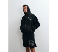 True Religion - Felpa con cappuccio squadrata nera con stampa di Buddha sul retro e zip in coordinato-Nero 2XL