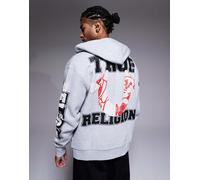 True Religion - Felpa grigia con cappuccio e logo applicato-Grigio XXL
