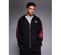 True Religion - Felpa nera con cappuccio e zip con logo e stampa sul retro in coordinato-Nero XS