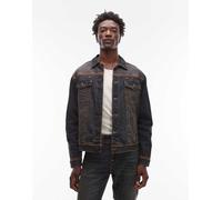 True Religion - Giacca in denim stile trucker lavaggio indaco scuro con cuciture flatlock vistose in coordinato-Blu M