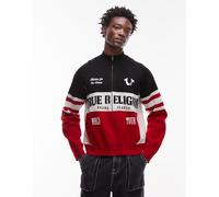 True Religion - Giacca in maglia stile racing multicolore con pannelli a contrasto, zip e maniche raglan XS