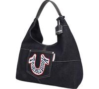 True Religion Hobo Shoulder Bag Purse, Retro Denim Travel Handbag with Oversized Logo, Donna, Nero
