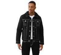 True Religion Jesse Trucker Giacca con cappuccio da uomo in denim, RISCIACQUO NERO, M