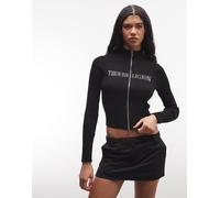 True Religion - Maglione nero a collo alto con zip e logo con strass L