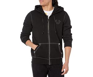 True Religion Men's Big T Zip Up Hoodie, Jet Black, Large