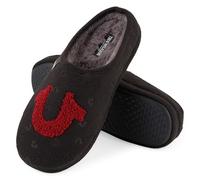 True Religion Pantofole da uomo per casa da uomo, morbide e pelose, per interni ed esterni, Nero/rosso, Large