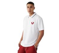 True Religion Polo da Uomo JV7 con Punta - Polo a Maniche Corte Cut & Sew Knit con Bordo e Logo a Contrasto, Bianco Ottico., L