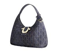 True Religion Quilted Hobo Bag, Large Horseshoe Stitch Shoulder Purse with Gold Hardware, Borsa Donna, Blu Denim