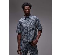 True Religion - Super T - Camicia oversize blu jacquard in coordinato XS