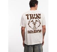 True Religion - T-shirt bianco inverno con logo e volto di Buddha S