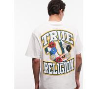 True Religion - T-shirt bianco ottico con logo fiorito S
