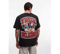 True Religion - T-shirt nero corvino con logo fiorito M